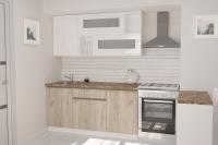 Кухонный гарнитур Антика стандарт 1600, Цвет Белый глянец/Дуб браун, ширина 160 см, с навесными шкафами, с выдвижными ящиками, с полками, с тумбой под мойку