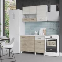 Кухня Trend 1300, цвет Белый / Крафт белый-Крафт серый, ширина 130 см, для дома, с полками и выдвижными ящиками
