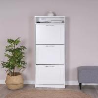 Обувница СИРИУС с 3 откидным ящиком, 60 х 25 х 143 см, ЛДСП, Белая, ширина 60 см, тумба для обуви с полками в прихожую или коридор