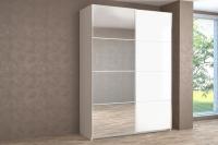 7 Шкаф купе Иннэс 5 1,4 Белый глянец и Бодега белая зеркало, ширина 140 см, с полками, со штангой, в спальню, в прихожую