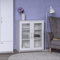 Тумба Сириус, 2 двери, 78х41х95 см, белая, ширина 78 см с полками, дверцы со стеклом, в прихожую или гостиную витрина