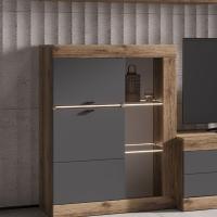 Шкаф-витрина универсальная "ПРАГА", Дуб Делано / Графит, ширина 66,6 см, в зал, в гостиную, модульная мебель