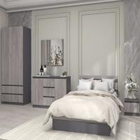 Модульная спальня "Соната". Набор 12, цвет графит, крафт серый, кровать 120 см, шкаф, комод с ящиками