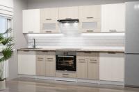 Кухонный гарнитур Кварц 3000, Цвет Латте/Карамель, ширина 300 см, с навесными шкафами, с выдвижными ящиками, с тумбой под мойку