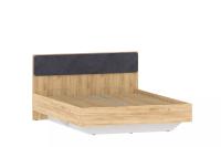 Кровать двуспальная Оттавия НМ 011.56 160х200 см с мягким изголовьем (велюр), ортопедическим основанием и ящиком для хранения, эффект парящей кровати, цвет Дуб Крафт Золотой/Белый Фасадный