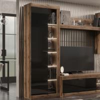 Шкаф-витрина "ПРАГА", Дуб Делано / Черный глянец, ширина 66.6 см, высота 194 см, в зал, в гостиную, модульная мебель