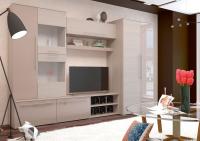 Гостиная Монако, цвет Ясень шимо светлый/Капучино ширина 300 см ЛДСП со шкафами и зоной под ТВ с полкой