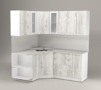 GER Кухонный гарнитур Алина оптима, Цвет Пайн белый, ширина 150х180 см, с навесными шкафами, с выдвижными ящиками, с полками, с тумбой под мойку