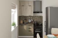 GER Кухонный гарнитур Альба мини, Цвет Дуб Браун/Мокко, ширина 100 см, с навесными шкафами, с выдвижными ящиками, с тумбой под мойку