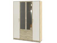 Шкаф 4х створчатый Эдем-1 Дуб сонома / Белый жемчуг ширина 160 см ЛДСП с полками с ящиками в спальню