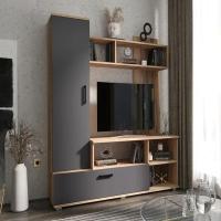 Гостиная Мини Графит/дуб крафт, ширина 150 см, с полками и тумбой под телевизор, тв-зона , готовый комплект