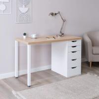 Стол письменный Ингар, 5 ящиков, 120х75х55 см, белый, столешница дуб беленый, ширина 120 см с ящиками, учебный для студента или школьника, для ноутбука