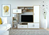 Гостиная Пекин, цвет Дуб золотой/Белый ширина 210 см ЛДСП с шкафом с открытыми и закрытыми полками и тумбой под ТВ