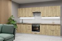 Кухонный гарнитур Янтарь 3000, цвет Дуб золотой, ширина 300 см, прямой, модульная, со столешницей, с полками, с ящиками