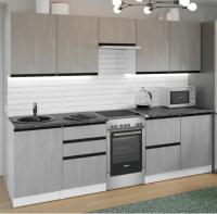 Кухонный гарнитур Сюита мега 2500мм прямая ширина 250см цвет Бетон светлый/Бетон светлый/Кастилло темный с выдвижными ящиками, полками, врезной мойкой