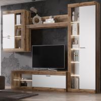 Модульная гостиная "ПРАГА", комплект 4, Дуб Делано / Белый, ширина 252.2 см, стенка с полками, тумба для TV