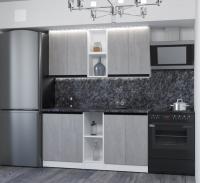 Кухонный гарнитур Сюита нормал 1500мм прямая ширина 150см цвет Бетон светлый/Бетон светлый/Кастилло темный с открытыми полками, врезной мойкой