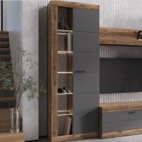 Шкаф-витрина "ПРАГА", Дуб Делано / Графит, ширина 66.6 см, высота 194 см, в зал, в гостиную, модульная мебель