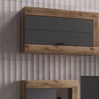 Шкаф навесной "ПРАГА", Дуб Делано / Графит, ширина 90.5 см, высота 44.2 см, в гостиную, зал и спальню, на стену для книг