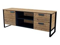 Тумба ТВА имеет секцию с распашной дверцей и вместительные выдвижные ящики цвет Пихта/Черный/МЕТАЛЛ Черный Муар ширина 160 см