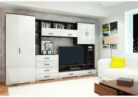 Гостиная Коста, цвет Венге/Белый глянец ширина 320 см ЛДСП со шкафом и тумбой, с полками и зоной под ТВ