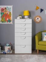 Комод Пикси, 6 ящиков 60x57x120, робкий подснежник, белый, напольный в детскую спальню, для дома