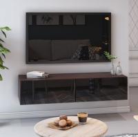 Тумба подвесная 03 цвет Венге/Черный Лакобель ширина 140см с закрытыми полками