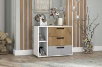 МС "Юпитер" Комод Белый Текстурный, Дуб Крафт Золотой, Бетонный Камень, ширина 85.5 см, с полками, с ящиками