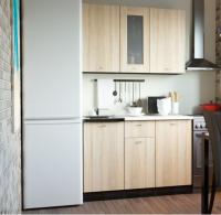 Кухонный гарнитур Симона медиум 1400мм прямая ширина 140см цвет Дуб сонома/Берилл бежевый/венге с выдвижными ящиками, шкаф с витриной,мойкой