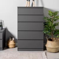 Комод КАСТОР, 5 ящиков, 65х40х112 см, цвет Серый, ширина 65 см на шариковых направляющих в спальню или прихожую