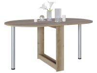 Стол-книжка СП-12 Дуб Делано, ширина 86 / 155 см, раскладной трансформер с металлическими опорами и полкой, для кухни или обеденной зоны