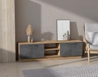 Тумба 1 Иннэс 7 Бетон графит и Дуб Крафт золотой, ширина 160 см, тумба под телевизор, консоль, в гостиную
