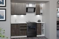 Кухонный гарнитур Ноктюрн медиум 1400, цвет Бетон темный, прямой, модульный, со столешницей, с полками, с выдвижными ящиками