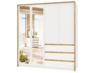 Шкаф 4-х створчатый Дубай Белый жемчуг / Дуб Вотан ширина 205 см ЛДСП с зеркало с ящиками с полками в гостиную в спальню