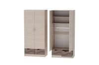 Шкаф 2-створч. Бриз МДФ Шоколад глянец и Ясень светлый волна, ширина 90 см, с полками, со штангой, с ящиками, в спальню, в гостиную