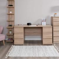 Стол письменный Кастор, 6 выдвижных ящиков, 151х65х75 см, Сонома, ширина 151 см, с тумбой для школьника или студента, учебный для ноутбука