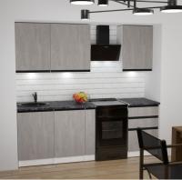 Кухонный гарнитур Сюита стандарт 1600мм прямая ширина 160см цвет Бетон светлый/Кастилло темный/белый с выдвижными ящиками, полками, врезной мойкой