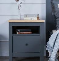 Тумба прикроватная САГА, с доводчиками, ширина 51 см, Серая/ясень с ящиком и полкой, на ножках