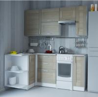 Кухонный гарнитур Лира прайм 1300*2100мм угловая ширина 130*210см цвет Квадро шимо светлый/малага/белый с открытым столом выдвижными ящиками, подъемными дверками