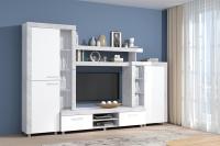 Гостиная Аллегро 1 цемент светлый и белый, ширина 300 см, стенка гостиная, тумба под телевизор, шкаф распашной