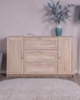 Тумба СИРИУС, 2 двери и 3 ящика, 156х41х95 см, цвет Сонома, ширина 156 см с полками и ящиками для хранения вещей в прихожую или спальню, комод