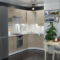 Кухонный гарнитур Лира гранд оптима 2600*1500мм угловая ширина 260*150см цвет Квадро шимо светлый/Малага/белый с выдвижными ящиками,подъемными дверками, открытыми полками