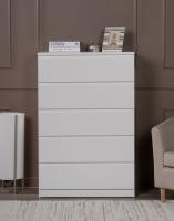 Комод Мальта, 5 ящиков, с доводчиками, 80х48х121 см, белый, ширина 80 см, напольный высокий в спальню или прихожую