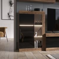 Шкаф-витрина универсальная "ПРАГА", Дуб Делано / Черный глянец, ширина 66,6 см, в зал, в гостиную, модульная мебель