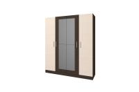 Шкаф распашной 4-х створчатый "Леси" корпус - Венге, фасад Венге-Дуб молочный с зеркалом ширина 160 см ЛДСП с полками и штангой для спальни, гостиной, прихожей