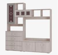 Центр ТВ МС "Белла", белый/дуб крафт белый, ширина 200 см, высота 212 см, под телевизор, комплект мебели с полками в зал и гостиную