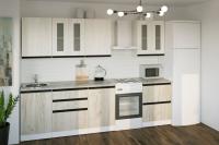 Кухонный гарнитур Паола компакт 2200, Цвет Дуб грей/Дуб браун, ширина 220 см, с навесными шкафами, с выдвижными ящиками, с тумбой под мойку