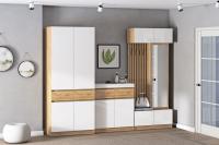 Прихожая Иннэс 10 набор 2 Белый глянец и Дуб Крафт золотой, ширина 195 см, шкаф распашной, вешалка, мебель для дома