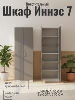 Шкаф 4 с фасадом Иннэс 7 ширина 40 см, Графит и Белый ЛДСП, шкаф распашной, для одежды, в гостиную, в спальню