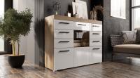 Комод Бастон Дуб Вотан/Белый Глянец ЛДСП ширина 135 см с выдвижными ящиками и стеклянными створками напольный